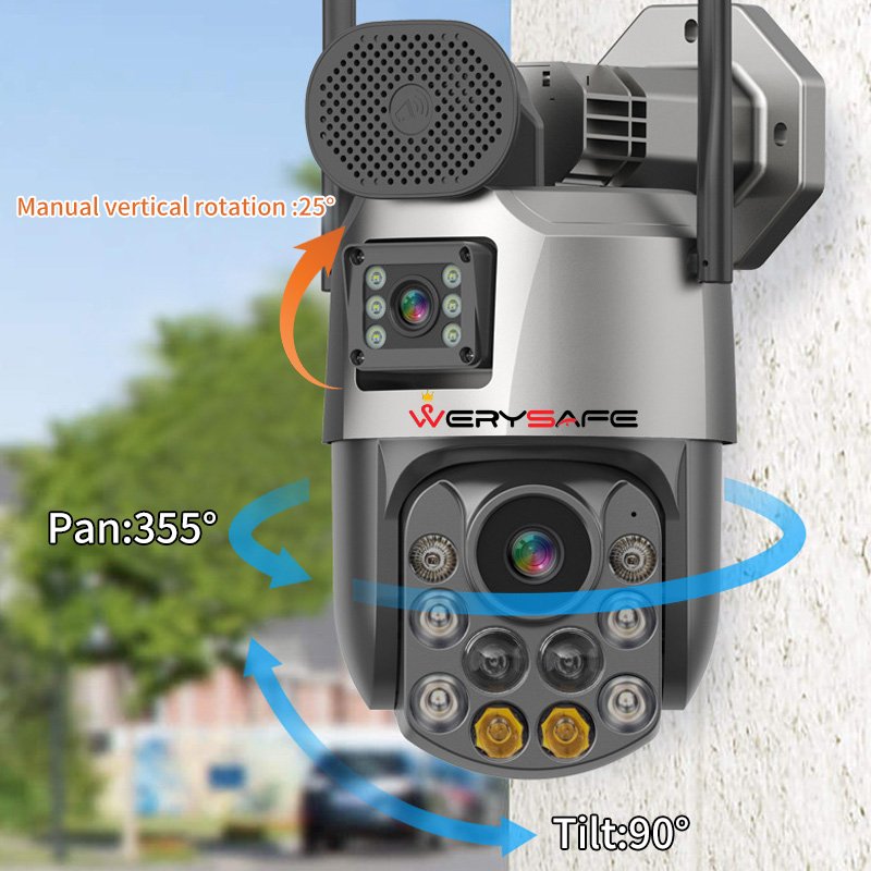 WERYSAFE 2024 Dual Lens Outdoor 6MP PTZ Cameras 500m NVR Project 36X Zoom Wifi Multi-Cam System Micro SD Card Data Wireless