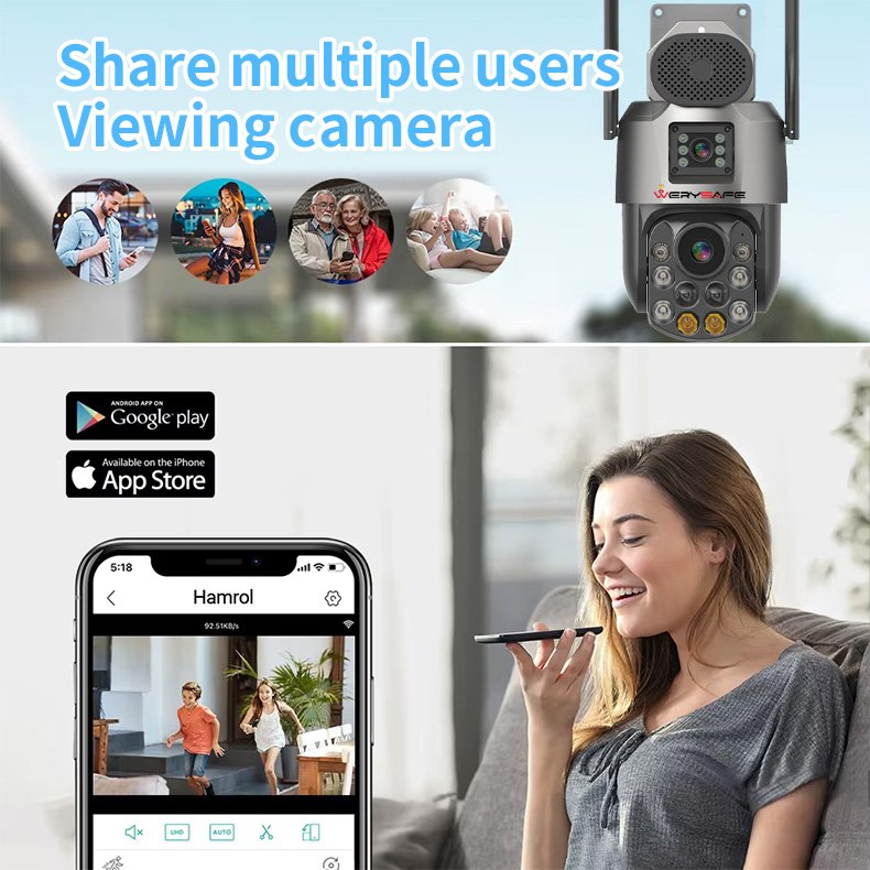 WERYSAFE 2024 Dual Lens Outdoor 6MP PTZ Cameras 500m NVR Project 36X Zoom Wifi Multi-Cam System Micro SD Card Data Wireless