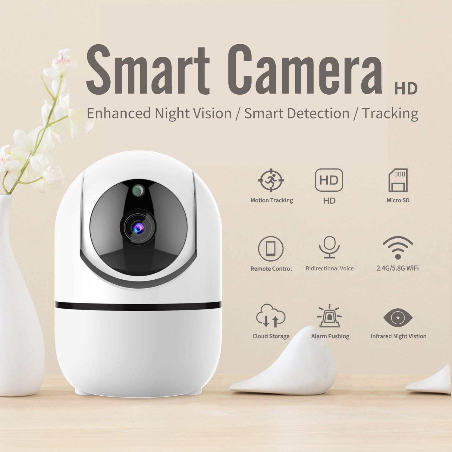 2.4G/5G Baby Monitor Indoor Surveillance Camera 1080P FHD Full Color Panoramic Auto Tracking Wireless Wifi Camera