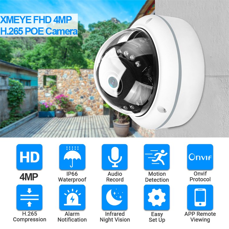 Rscamtom 4MP 8CH Poe Nvr Camera System IP66 Waterproof Dome Night Vision Surveillance Systems Poe Set