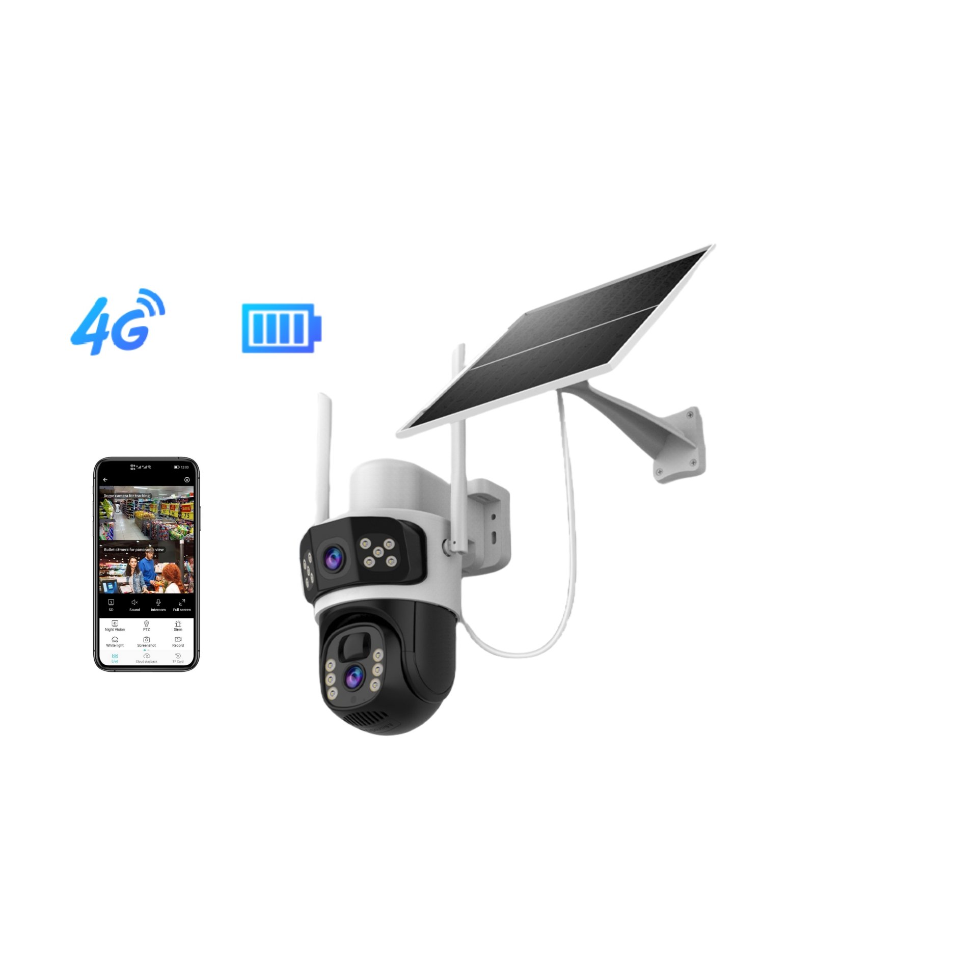 Dual Lens 6MP Outdoor 4G Network PIR Detection Two Way Audio Smart Solar Power Cloud HD CCTV Battery IP Security Solar Camera