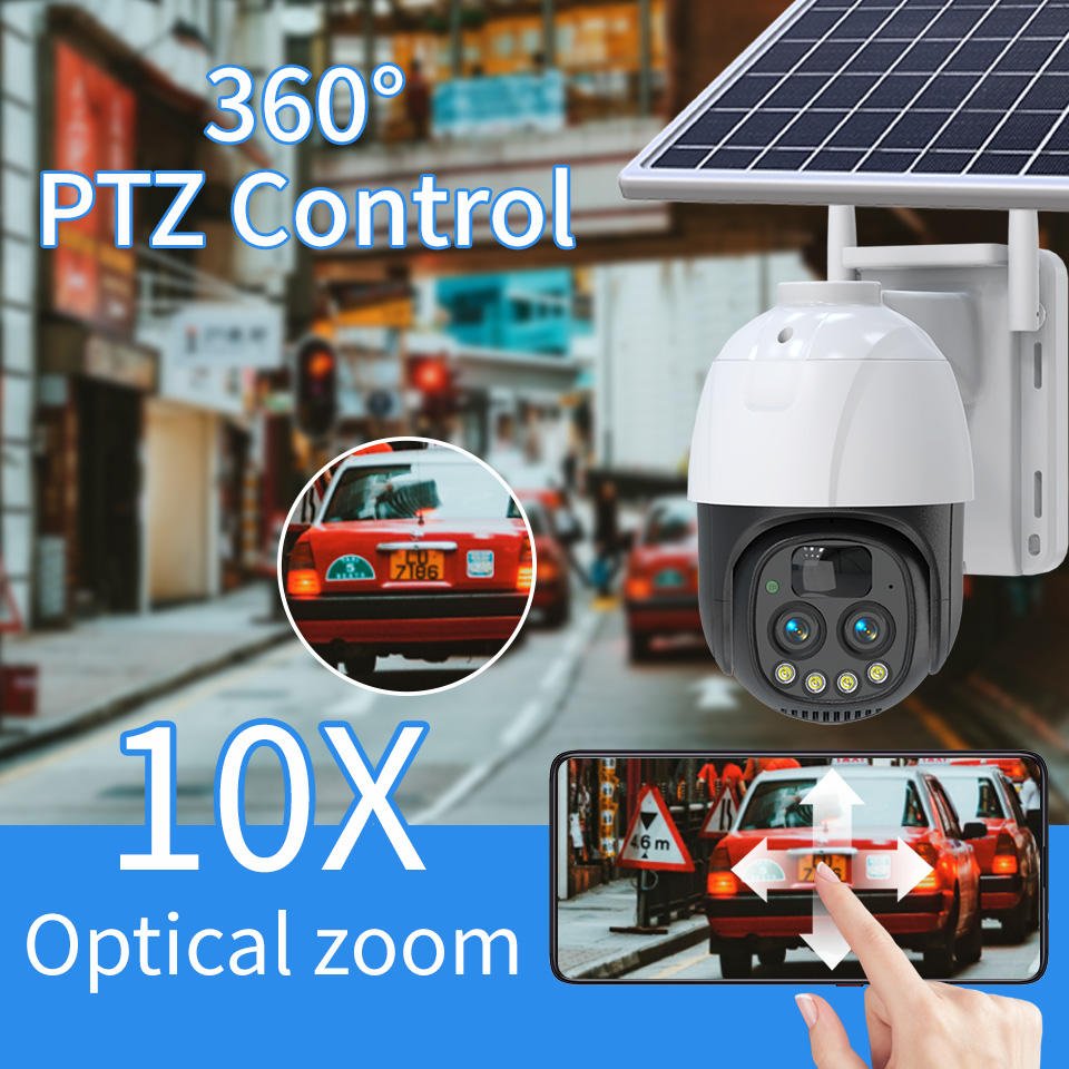 IP66 HD IP CCTV 360 Network De Surveillance Sans Fil Auto Tracking Low Power 10X ZOOM Outdoor Eseecloud 4G Dual PTZ Solar Camera
