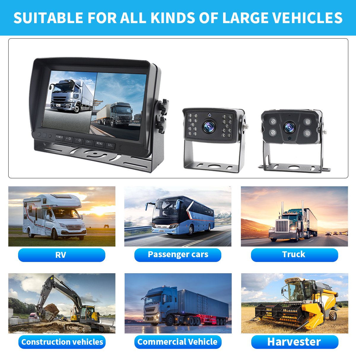 Heavy duty wide angle 9-36v 1080p car dvr 4 camera dash cam dvr 7 inch quad monitor bus 360 truck camera system reversing aid