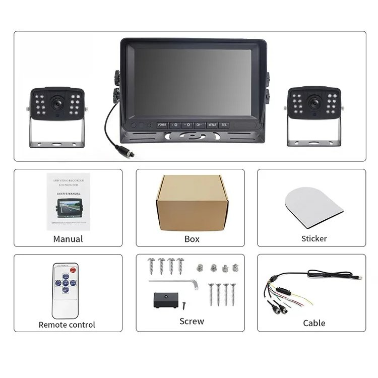 Heavy duty wide angle 9-36v 1080p car dvr 4 camera dash cam dvr 7 inch quad monitor bus 360 truck camera system reversing aid
