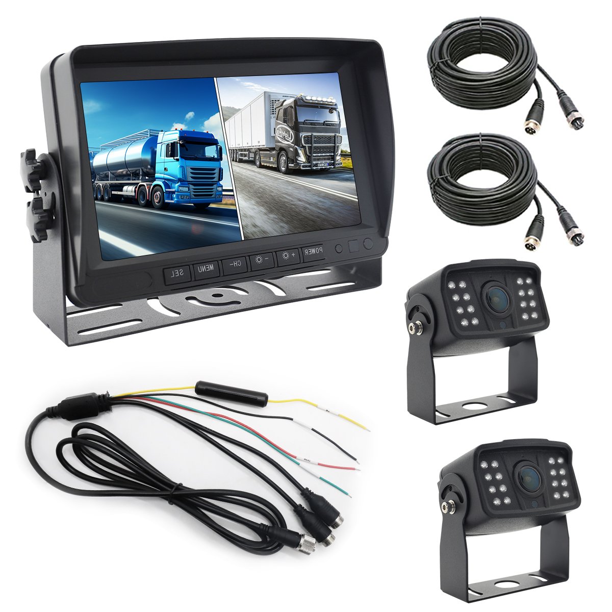 Heavy duty wide angle 9-36v 1080p car dvr 4 camera dash cam dvr 7 inch quad monitor bus 360 truck camera system reversing aid