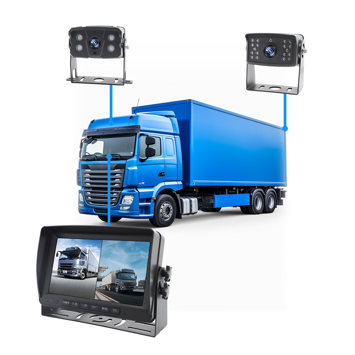 Heavy duty wide angle 9-36v 1080p car dvr 4 camera dash cam dvr 7 inch quad monitor bus 360 truck camera system reversing aid