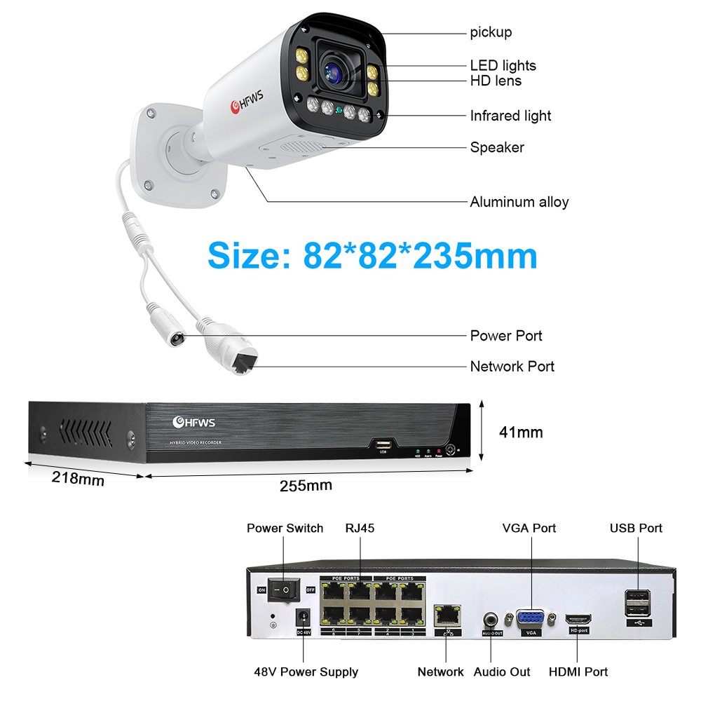 4K Poe Camera System 8pcs 8MP Poe Cameras 8CH H2.65Nvr Security Cctv Kit IP Camera Surveillance System