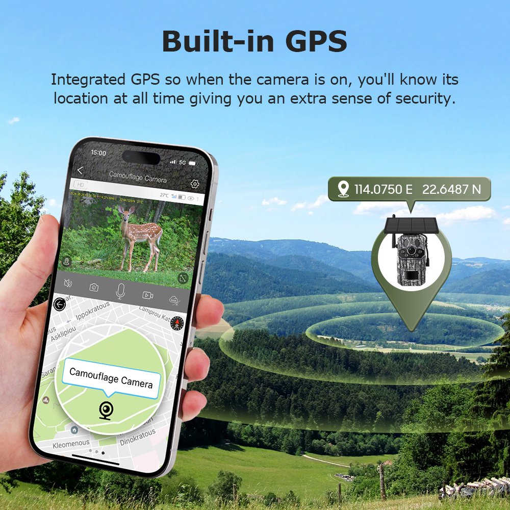 Hunting Trail Solar Camera 3 PIR Wide Angel 4G GPS Positioning Motion tracking IP66 Surveillance Camera Animal Track CCTV System