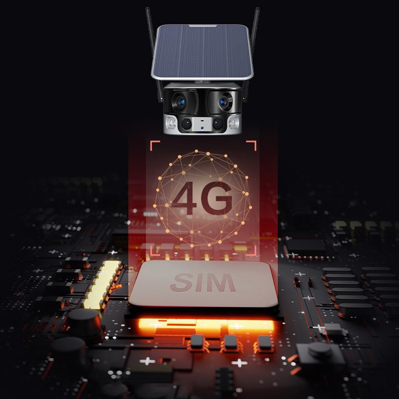 4G Solar Security Camera SIM Card Wireless Outdoor Dual Lens 4X Zoom 4K Camera 180 Degree Cam PIR Human Detection