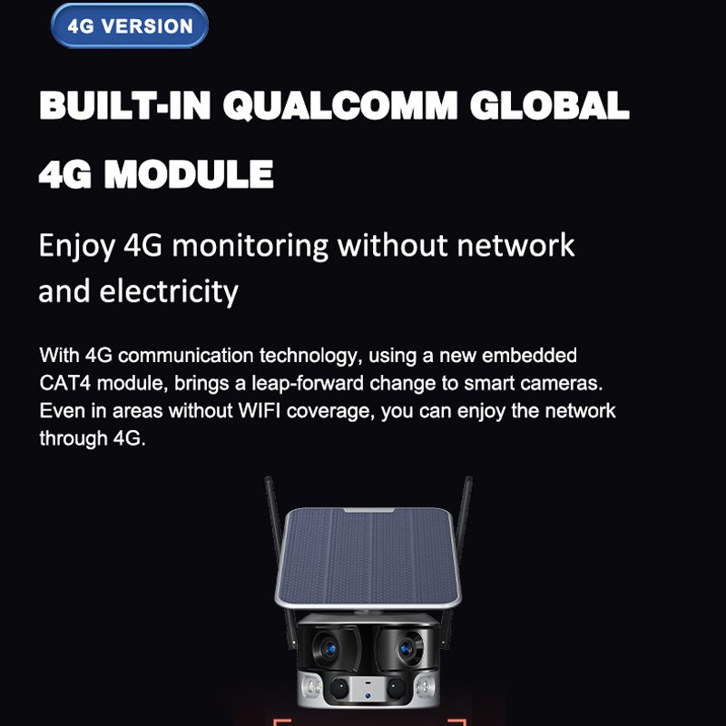 4G Solar Security Camera SIM Card Wireless Outdoor Dual Lens 4X Zoom 4K Camera 180 Degree Cam PIR Human Detection