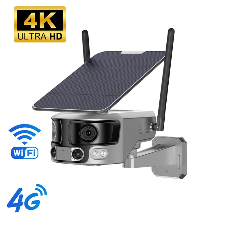 4G Solar Security Camera SIM Card Wireless Outdoor Dual Lens 4X Zoom 4K Camera 180 Degree Cam PIR Human Detection