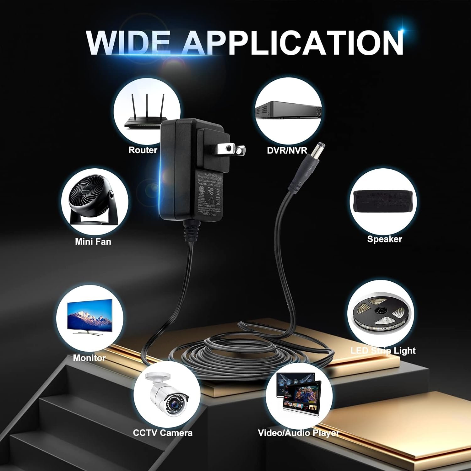 eSann 12V 2A/2000mA AC to DC 24W Regulated Power Supply Adapter,for CCTV Security Camera Surveillance System