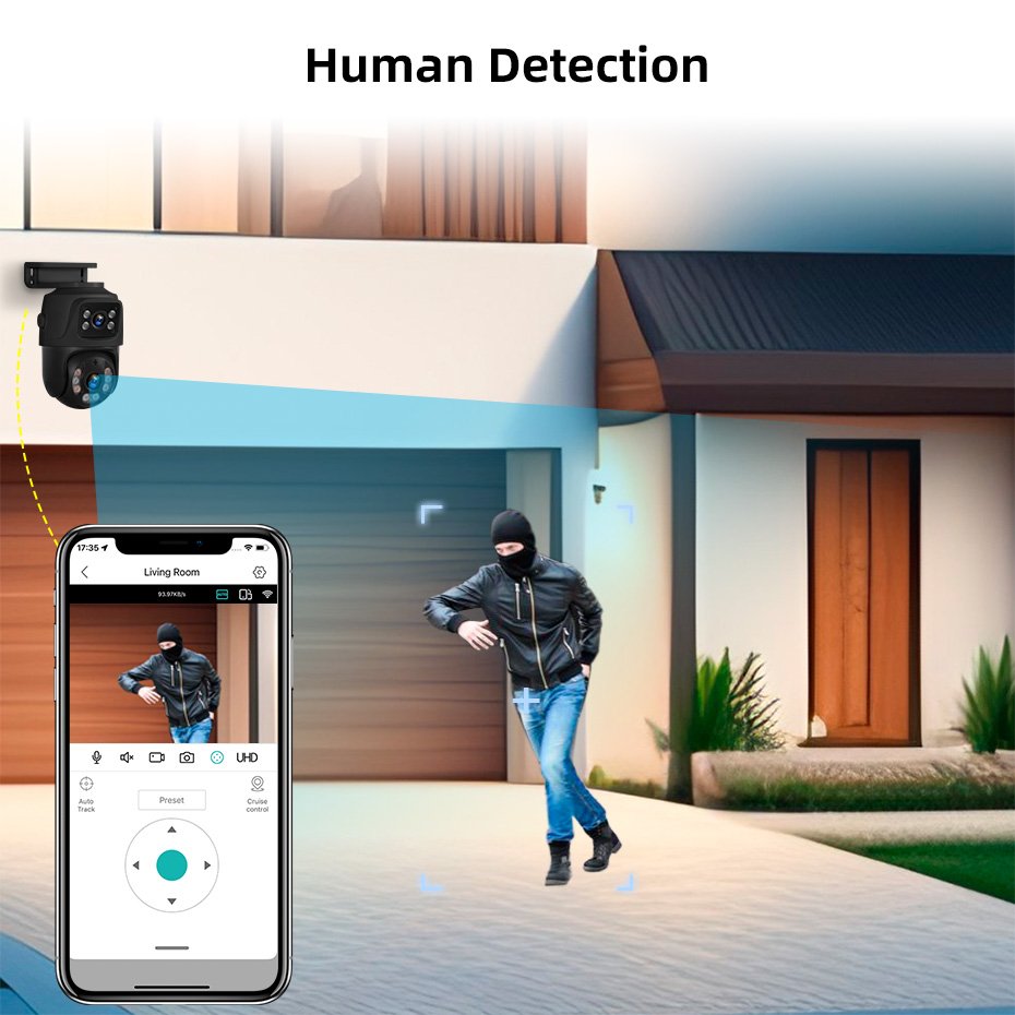 KERUI 6MP Dual Screen CCTV Surveillance System POE Camera With Network Cable NVR System PTZ Outdoor Cameras Home Security System