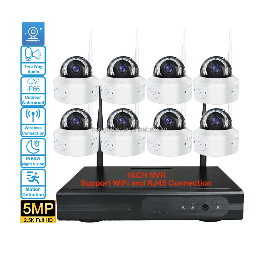 HongGlobal 5MP Outdoor Home NVR Camera 8 Channel IP CCTV Security CCTV Camera Set Kit System WiFi Wireless Surveillance System