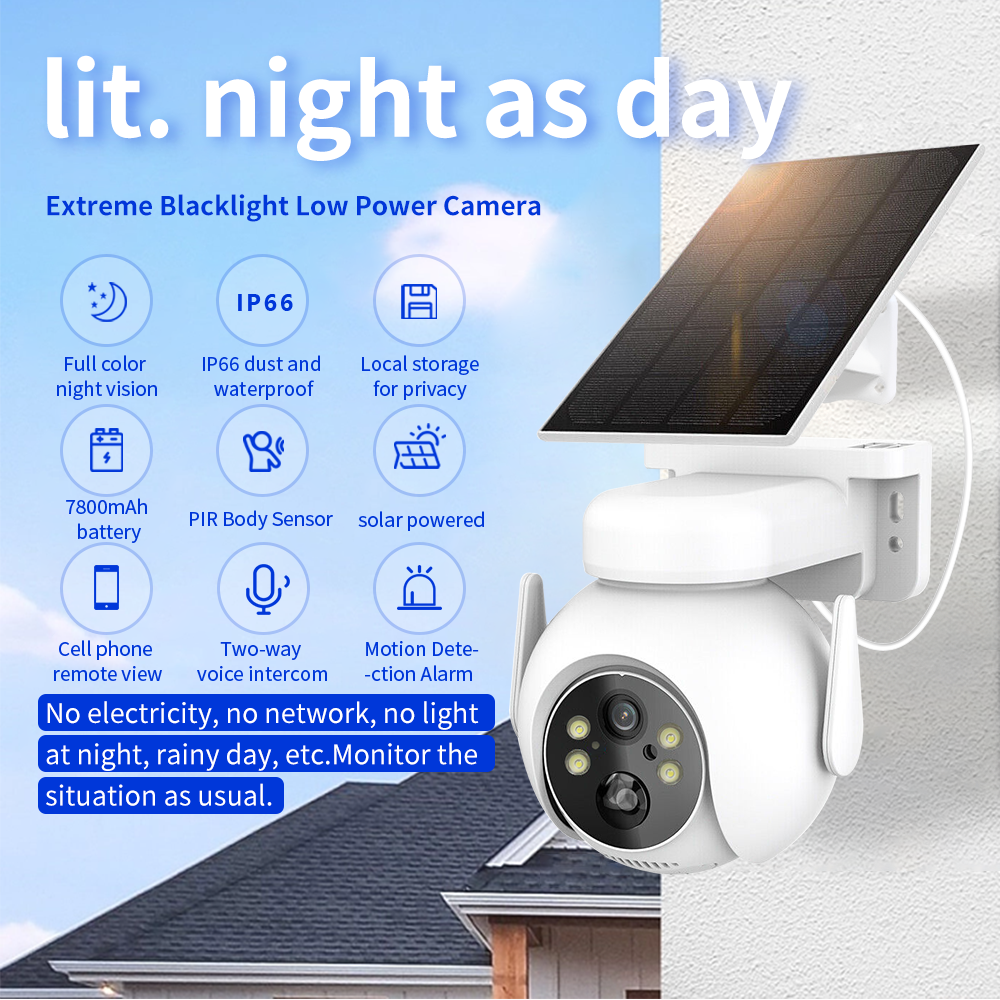 3MP Solar WiFi Floodlight Camera 2K HD PIR Sensor 32GB SD Card 2-Way Audio Smart Home Security System Night Vision CMOS IP Cloud