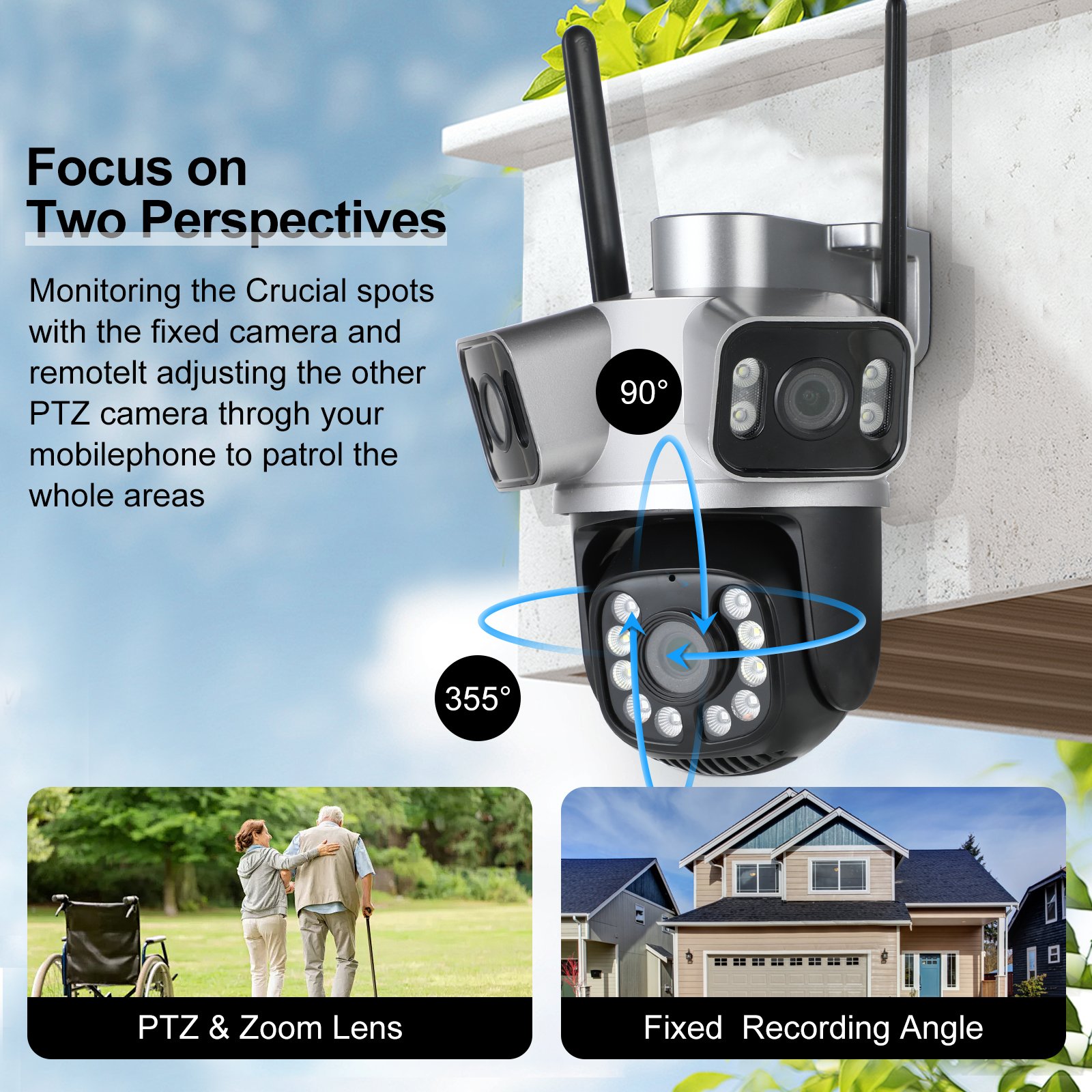 New Arrival 2K 8MP ICSee Wireless Wifi 3 Lens Security System Ptz Motion Detection Cctv Surveillance 3 Screen Outdoor Camera