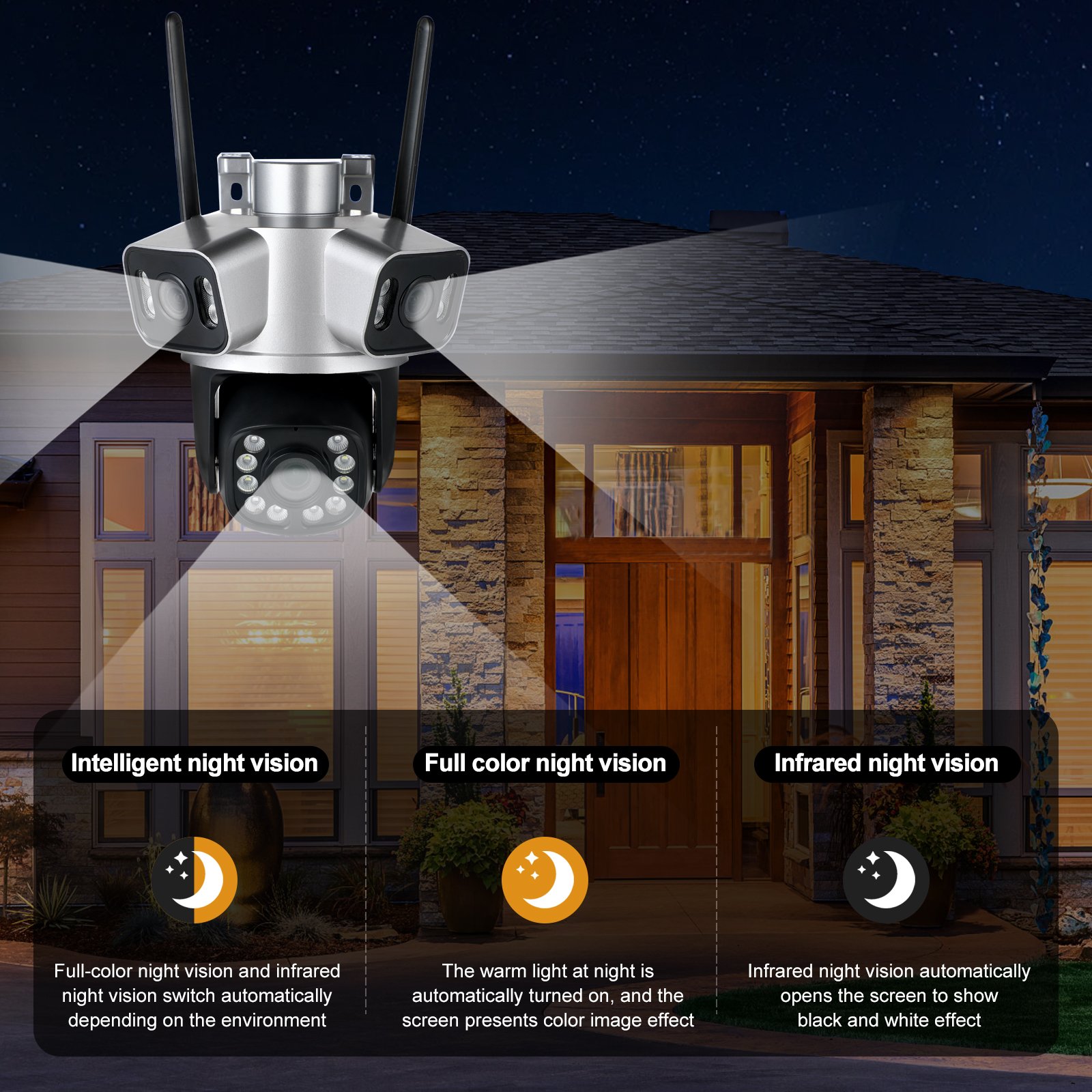 New Arrival 2K 8MP ICSee Wireless Wifi 3 Lens Security System Ptz Motion Detection Cctv Surveillance 3 Screen Outdoor Camera