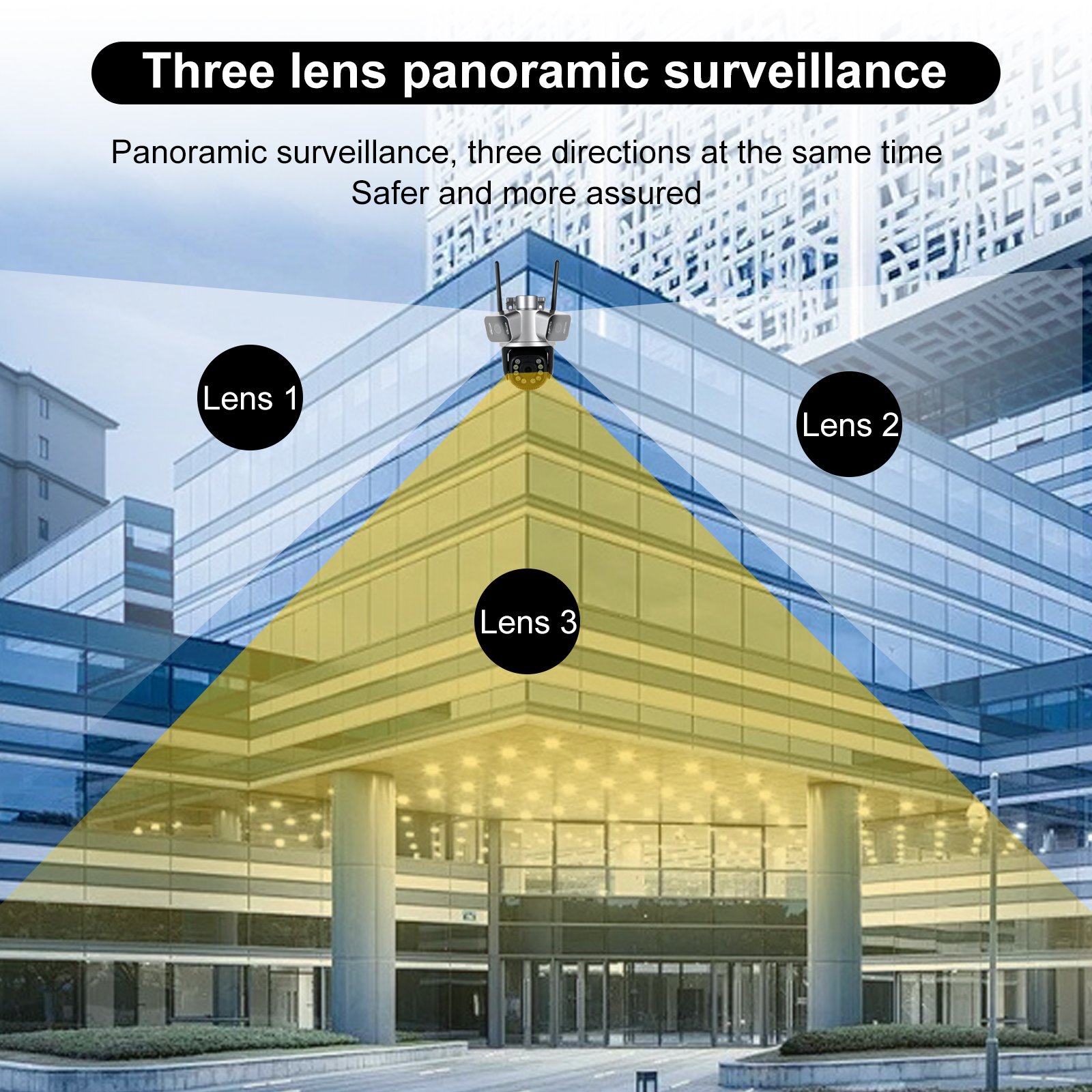 New Arrival 2K 8MP ICSee Wireless Wifi 3 Lens Security System Ptz Motion Detection Cctv Surveillance 3 Screen Outdoor Camera