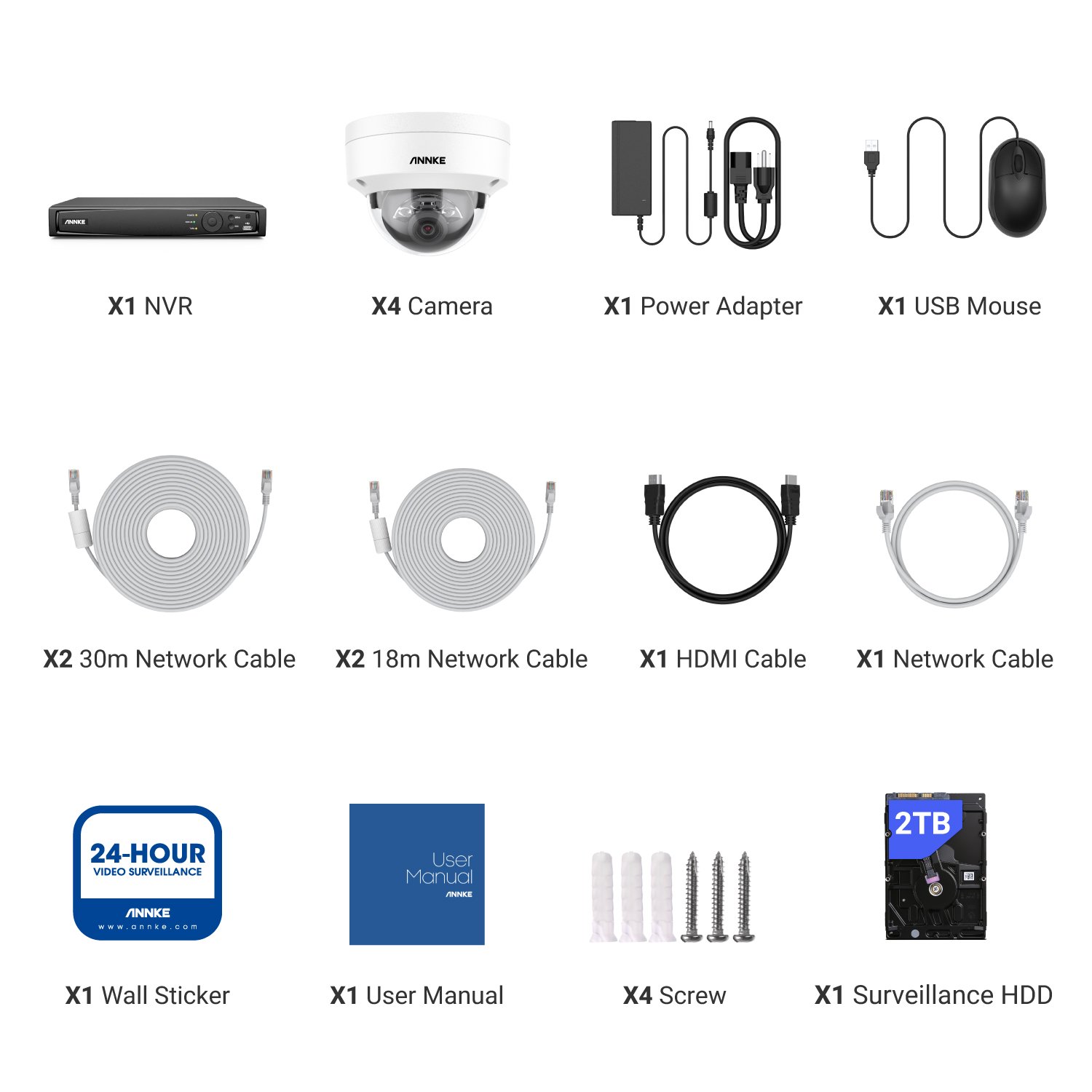 ANNKE 8CH 4K(12MP) PoE NVR With 4pcs 12MP AI & smart dual light & Microphone PoE IP Dome Camera With 2TB HDD
