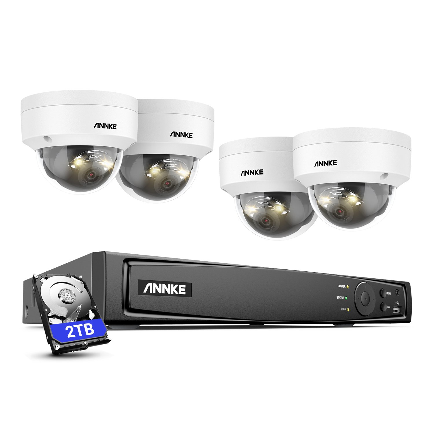 ANNKE 8CH 4K(12MP) PoE NVR With 4pcs 12MP AI & smart dual light & Microphone PoE IP Dome Camera With 2TB HDD