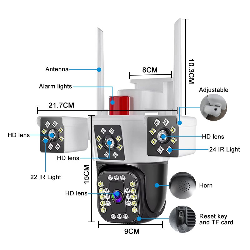 6MP HD Triple Lenses IP66 Outdoor Wireless WIFI Camera 3 Screens Monitor p2p Smart Home Security Camera PTZ IP Camera