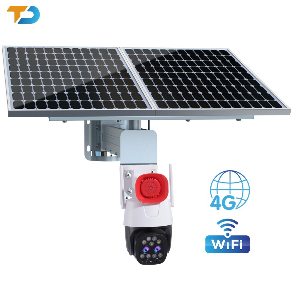 TecDeft Dual Lens 4mp+4mp 10x optics Zoom PTZ Security Wireless Wifi 4g Speaker Alert Network Solar Camera 4g Sim Card For Farm