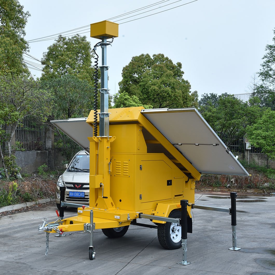 Mobile solar panel trailer with telescopic mast