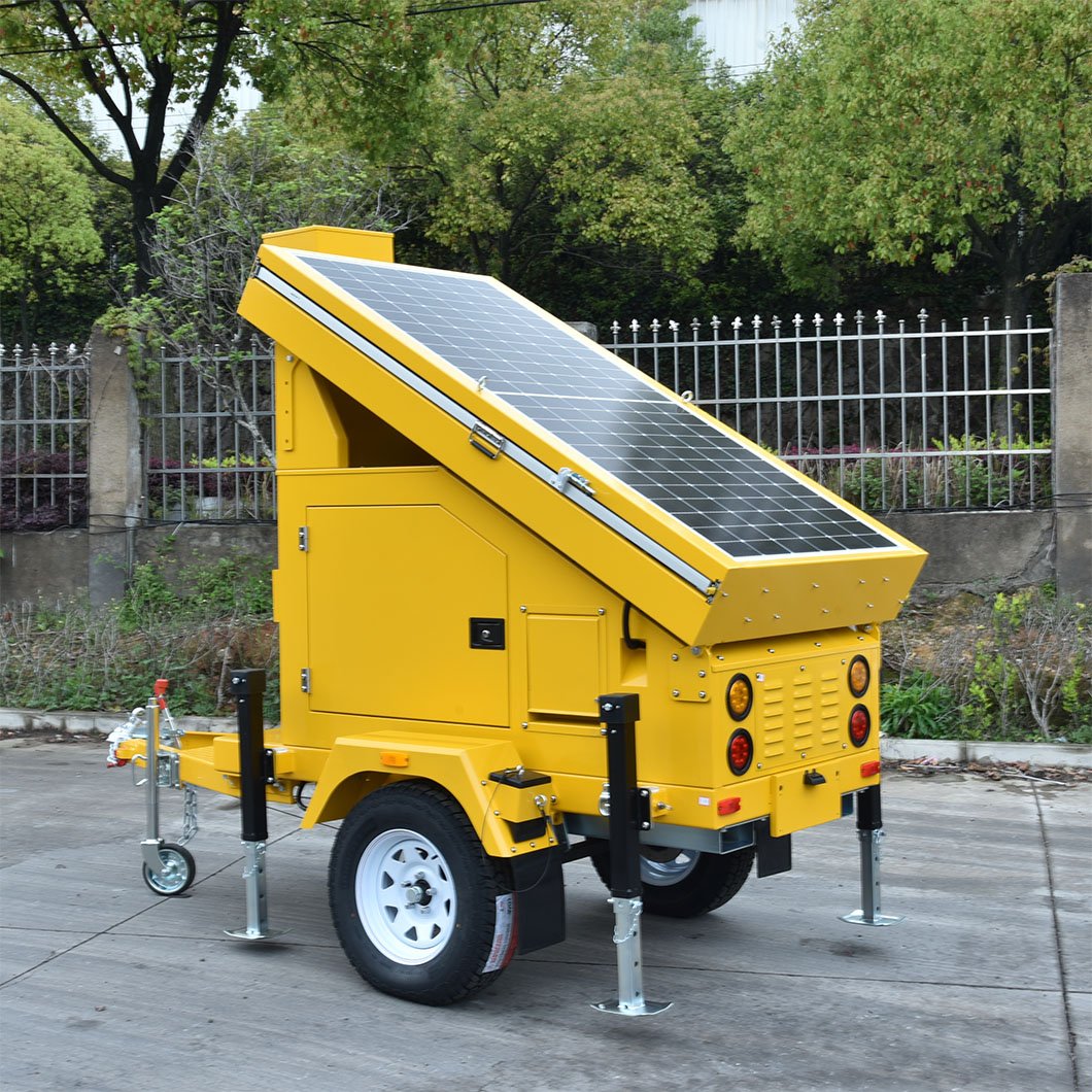 Mobile solar panel trailer with telescopic mast