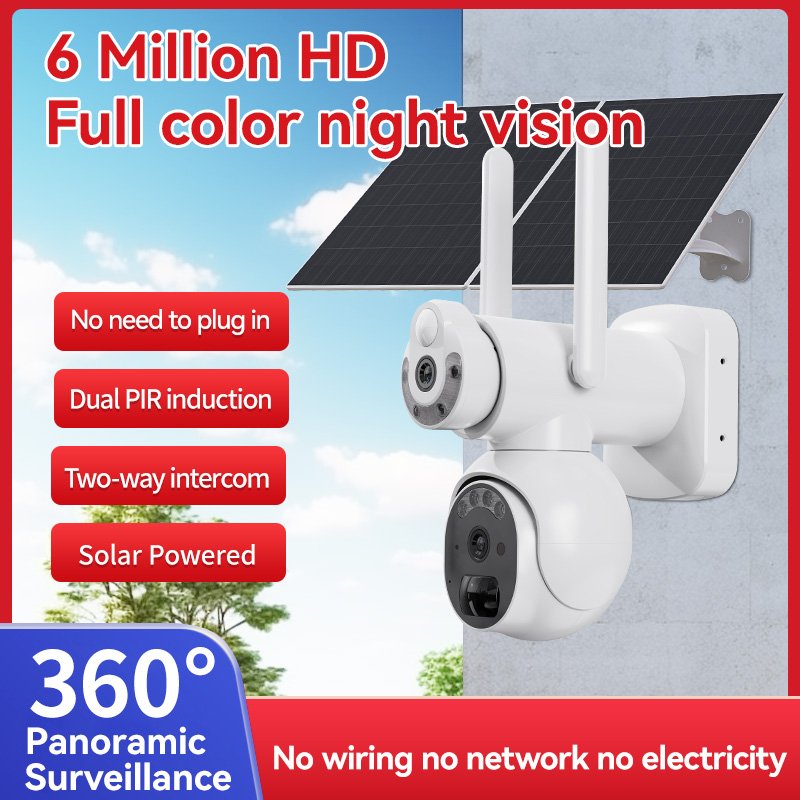 2K 6MP Dual Lens Solar Camera 360 Wireless Security PTZ WIFI IP CCTV Solar Camera with 4G sim card Outdoor Solar Camera
