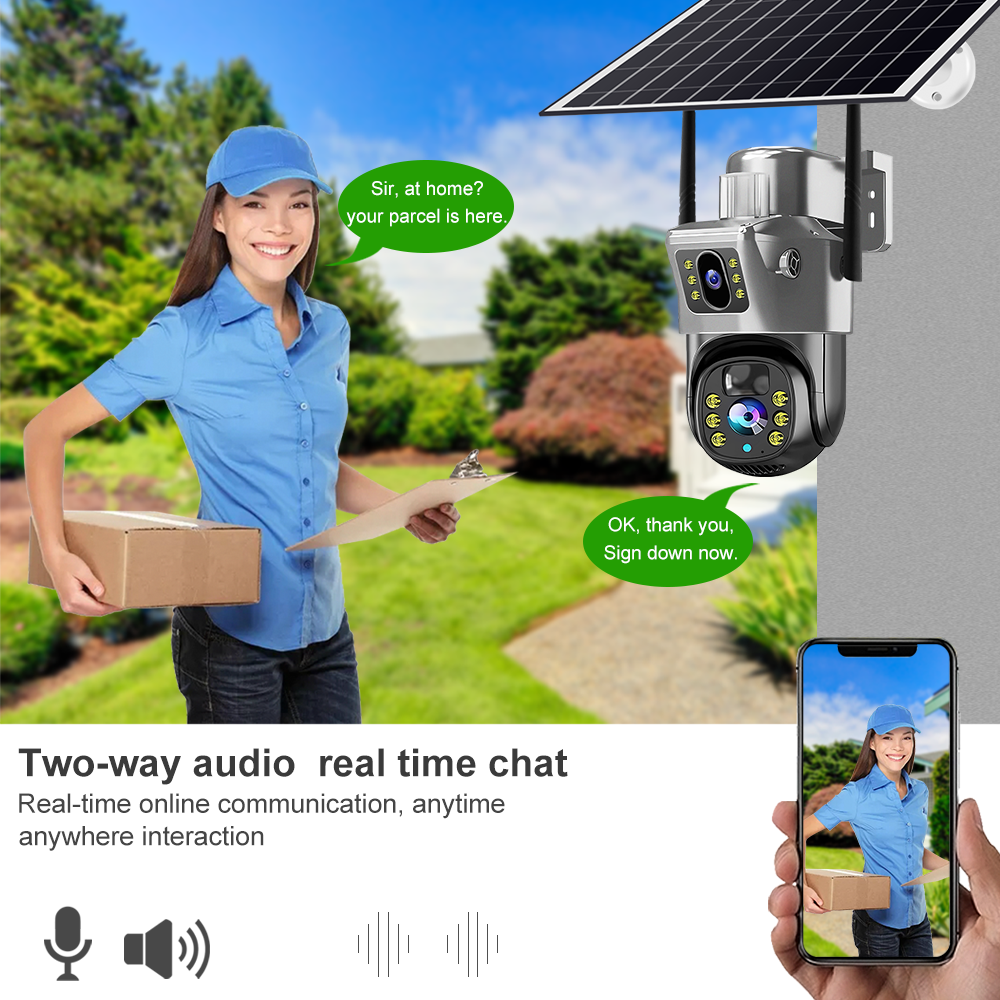 V380PRO Wireless WIFI Solar Powered CCTV Camera 4MP PTZ Zoom PIR Alarm Outdoor Security Low Power Consumption IP Solar Camera