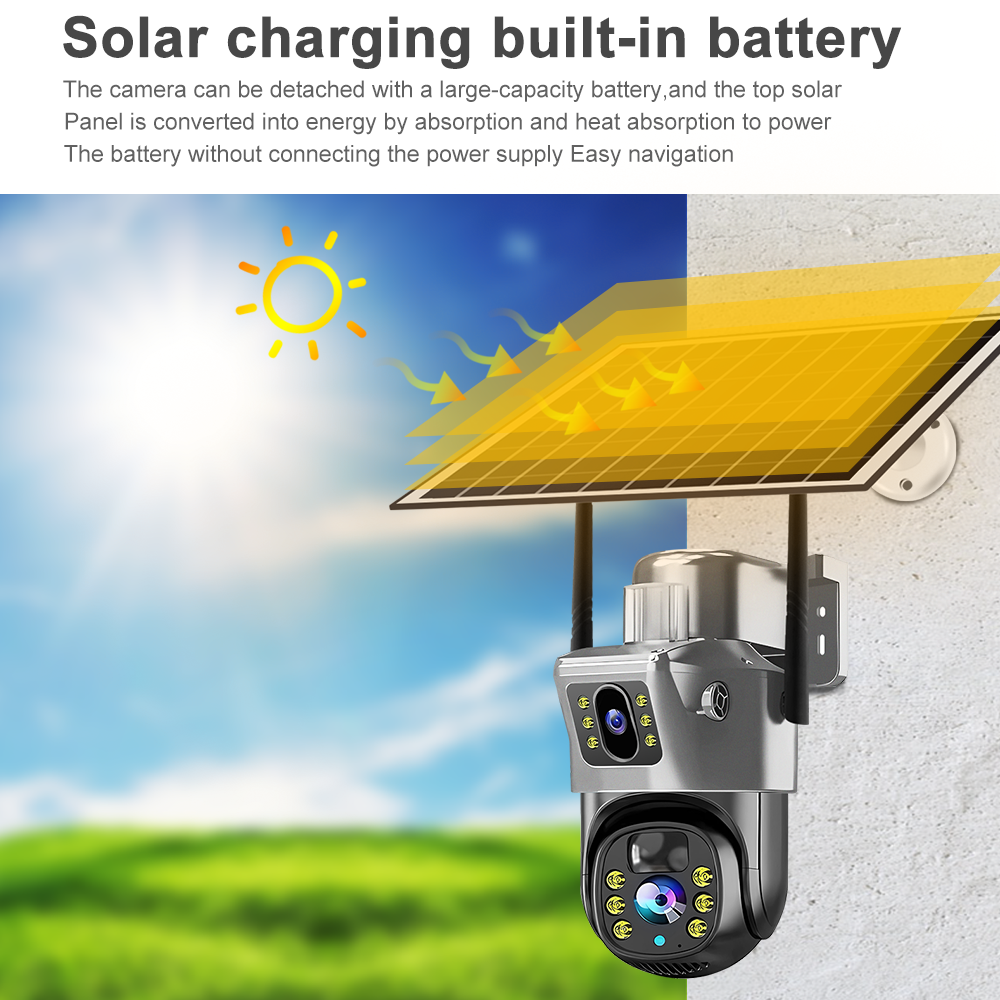 V380PRO Wireless WIFI Solar Powered CCTV Camera 4MP PTZ Zoom PIR Alarm Outdoor Security Low Power Consumption IP Solar Camera