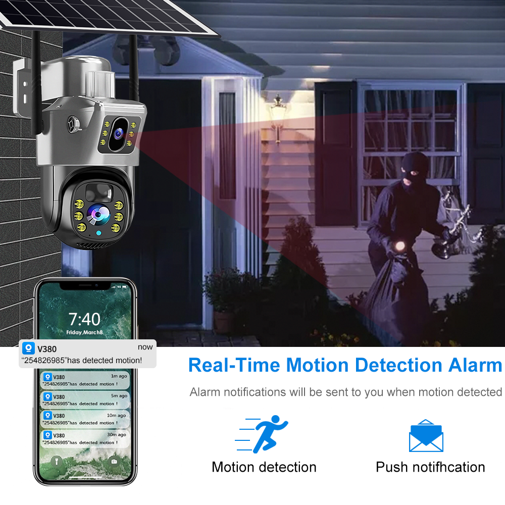 V380PRO Wireless WIFI Solar Powered CCTV Camera 4MP PTZ Zoom PIR Alarm Outdoor Security Low Power Consumption IP Solar Camera