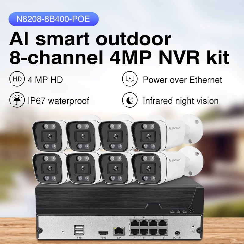 10T Large Hard Disk 8CH 4MP PoE NVR Kit AI feature Video Surveillance Camera System Bullet IP Camera System with Audio