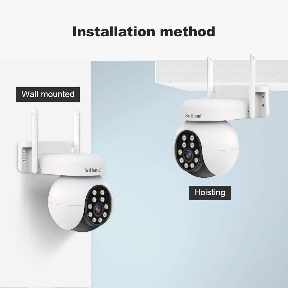 SriHome QHD 5MP PTZ Camera Outdoor IP Camera For Home Security Camera CCTV System Supports Monitoring Intercom Sound Light Alarm