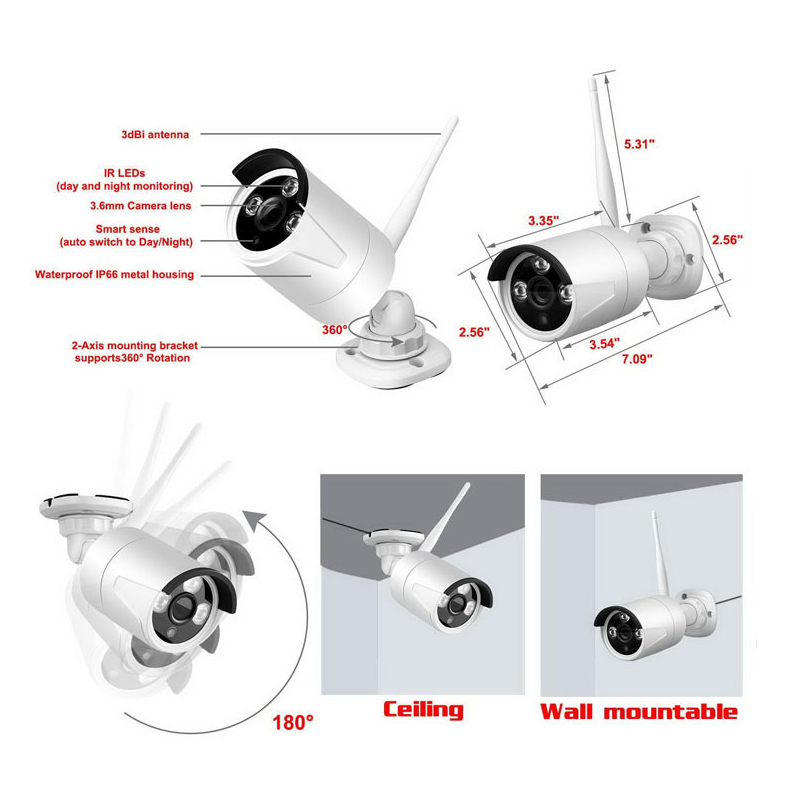 P2P Surveillance With Wireless Wifi 4PCS Camera de Surveillance CCTV Camera Security System 1080p Bullet IP Cameras NVR KIT