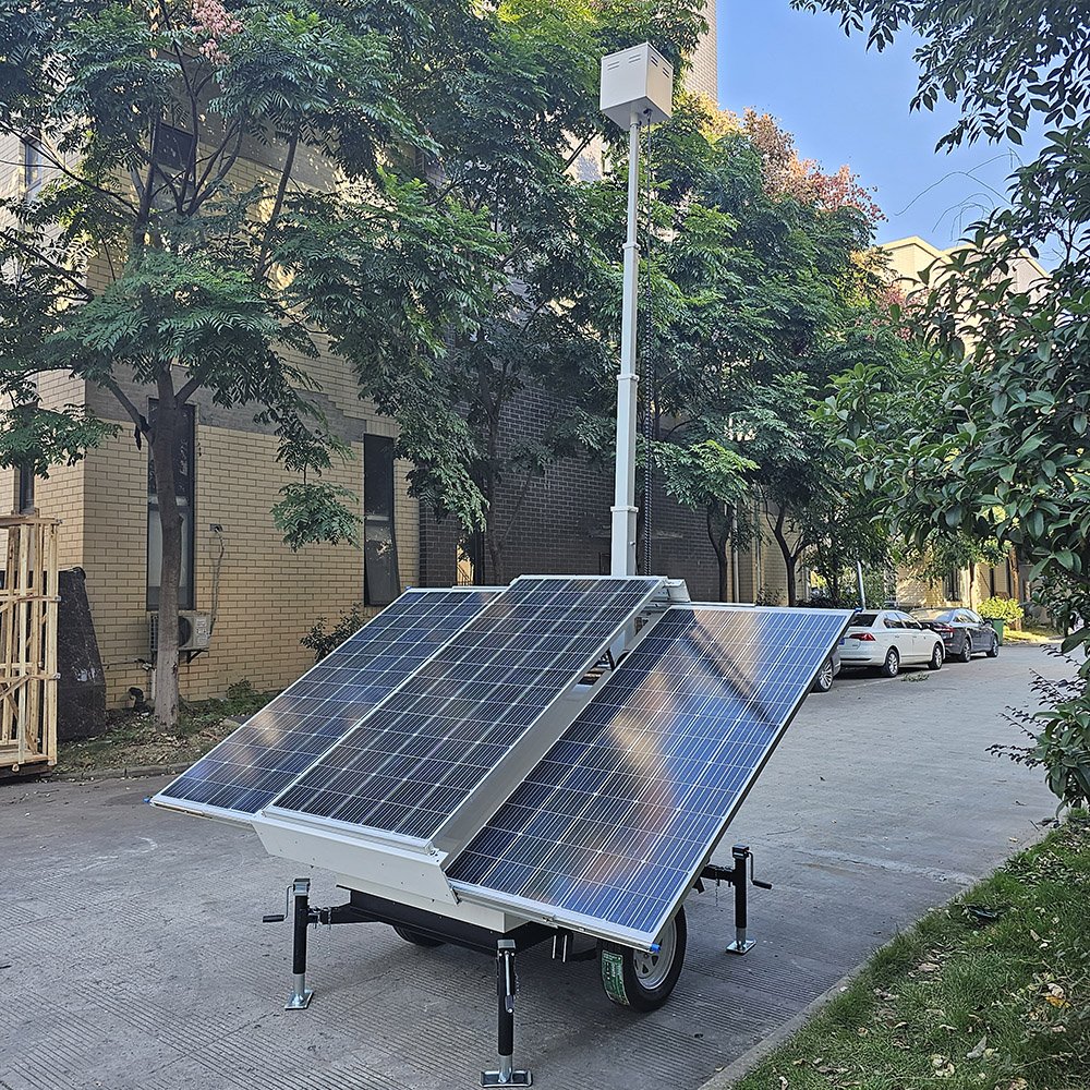 Solar Surveillance Systems Camera CCTV Trailer 3 Panels 450W PTZ Camera Trailer Tower