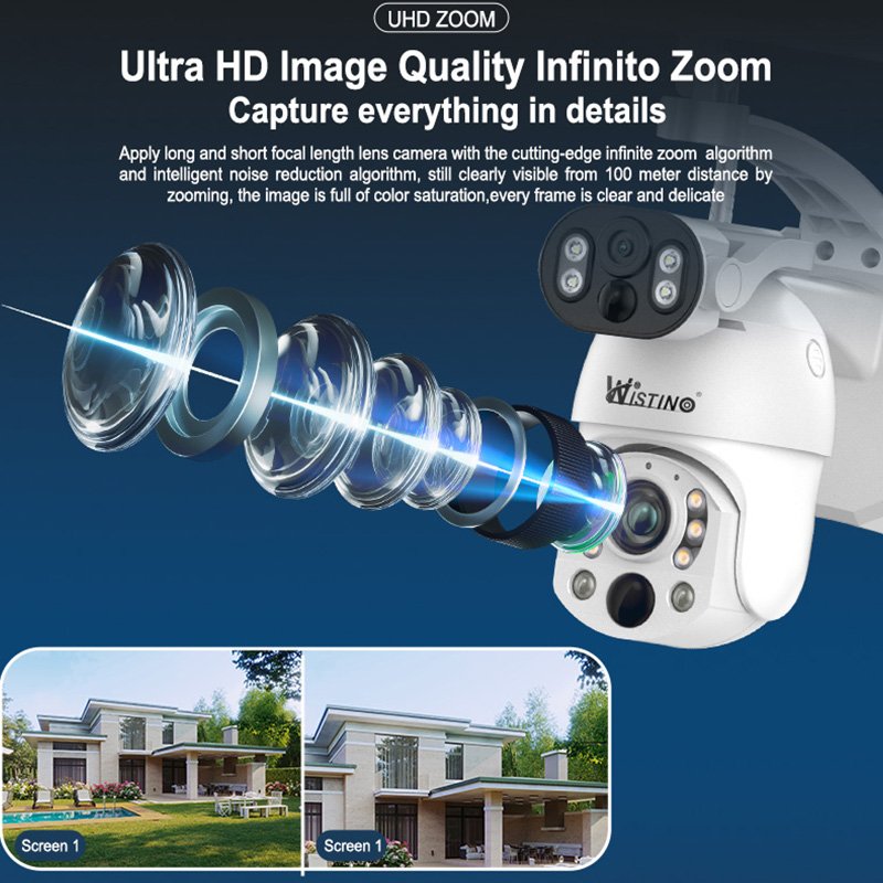 Wistino Exclusive 5K 50X Zoom 4g Sim Card Surveillance Outdoor Security Camera Dual Lens Motion Detection Solar Cctv Camera
