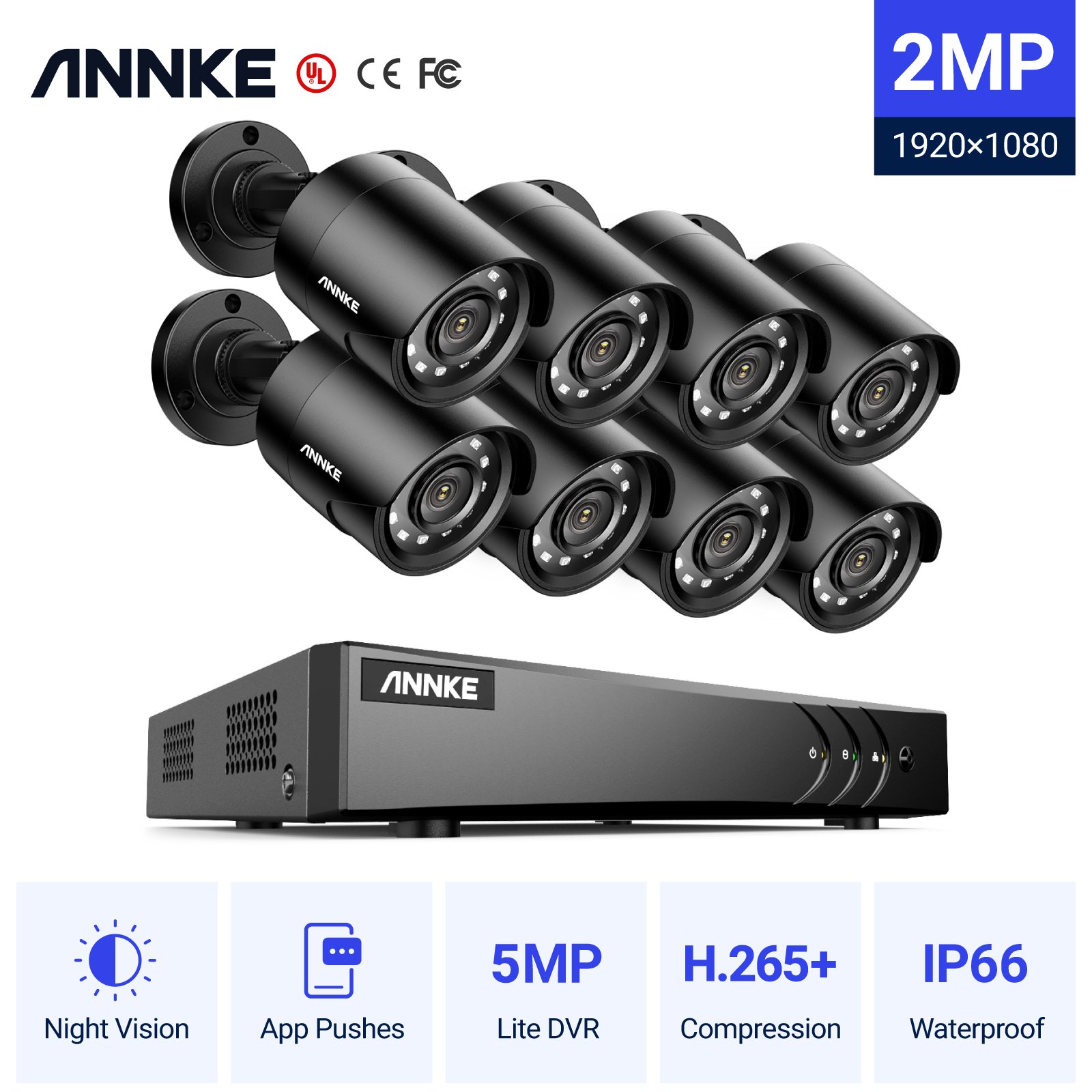 ANNKE 4pcs 1080P HD TVI Bullet Security Camera System with Smart IR Night Vision 8CH 5MP 5 in 1 DVR Surveillance Camera System