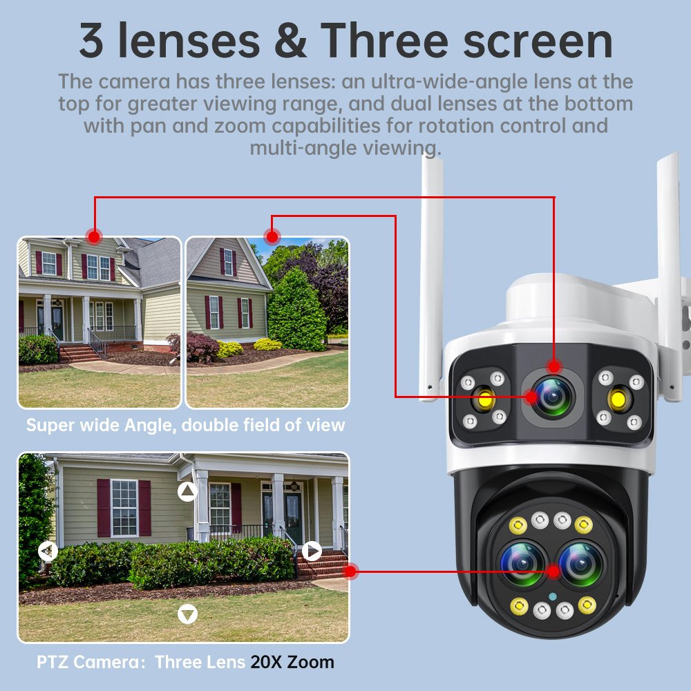 DIFANG 10X Zoom WIFI security camera outdoor color night vision Motion Detection 6MP 3 Screens Wireless CCTV IP Camera for home