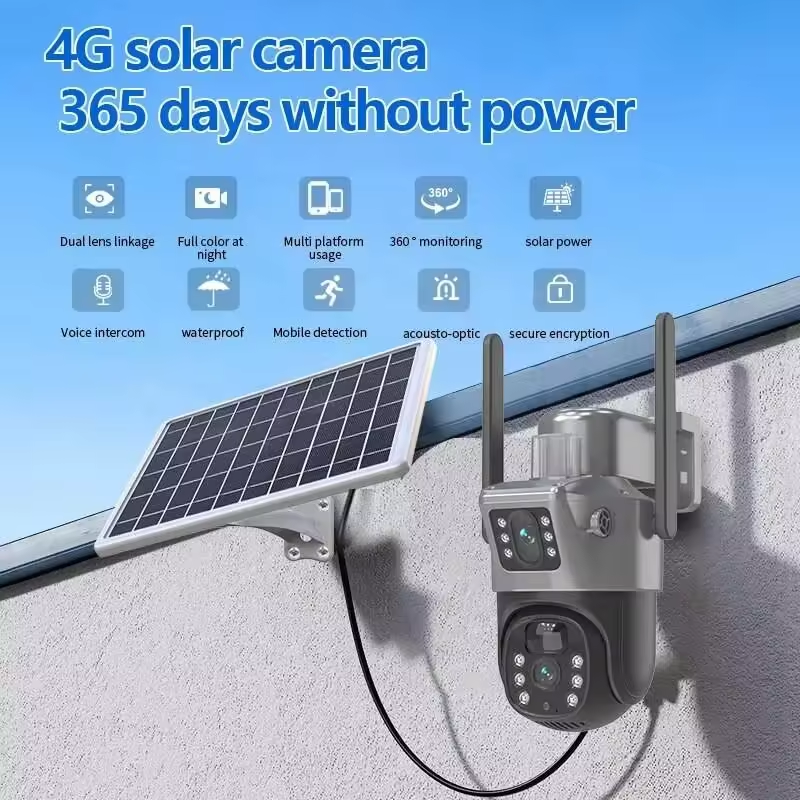 5MP 4G WIFI Security Network IP PTZ CCTV Solar Camera IP66 waterproof Outdoor PIR Human mobile detection with Dual Lens Screens