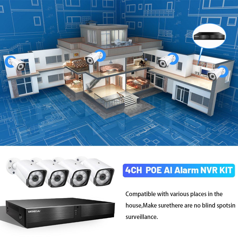 WESECUU full color night vision video recorder 4k poe ip CCTV kit poe outdoor security cctv camera system hotel surveillance