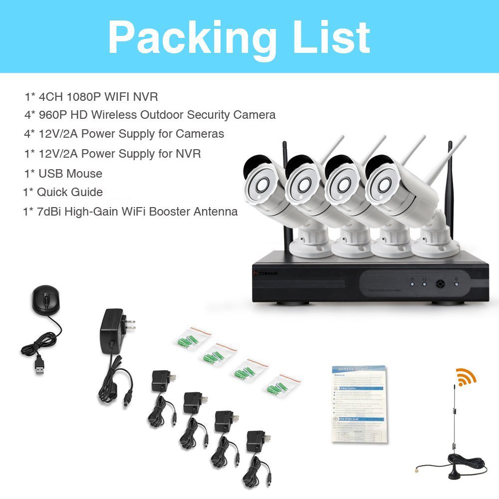 100 meters 960P long distance outdoor wireless surveillance camera system 4ch wifi nvr kits cctv kits night vision camera