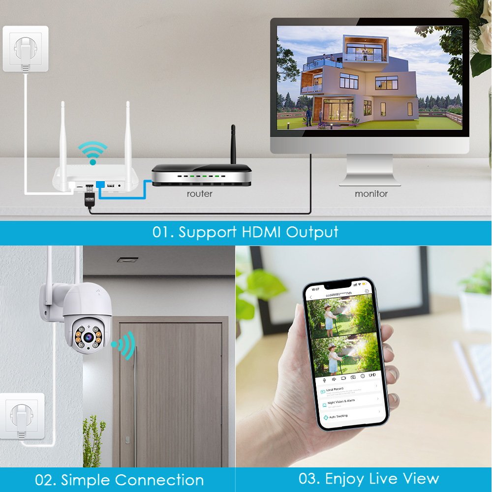8CH Wi-Fi Security Camera System NVR Kit 3MP 4MP Wireless PTZ Two-Way Audio Indoor Outdoor Surveillance CCTV Camera