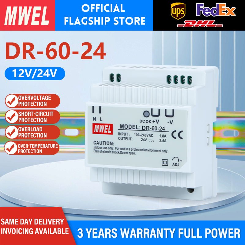 High Precision MWEL DR-30-12 30W 12V 2.5A Video Surveillance Systems Din Rail SMPS switching power supply