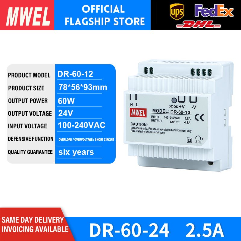 High Precision MWEL DR-30-12 30W 12V 2.5A Video Surveillance Systems Din Rail SMPS switching power supply