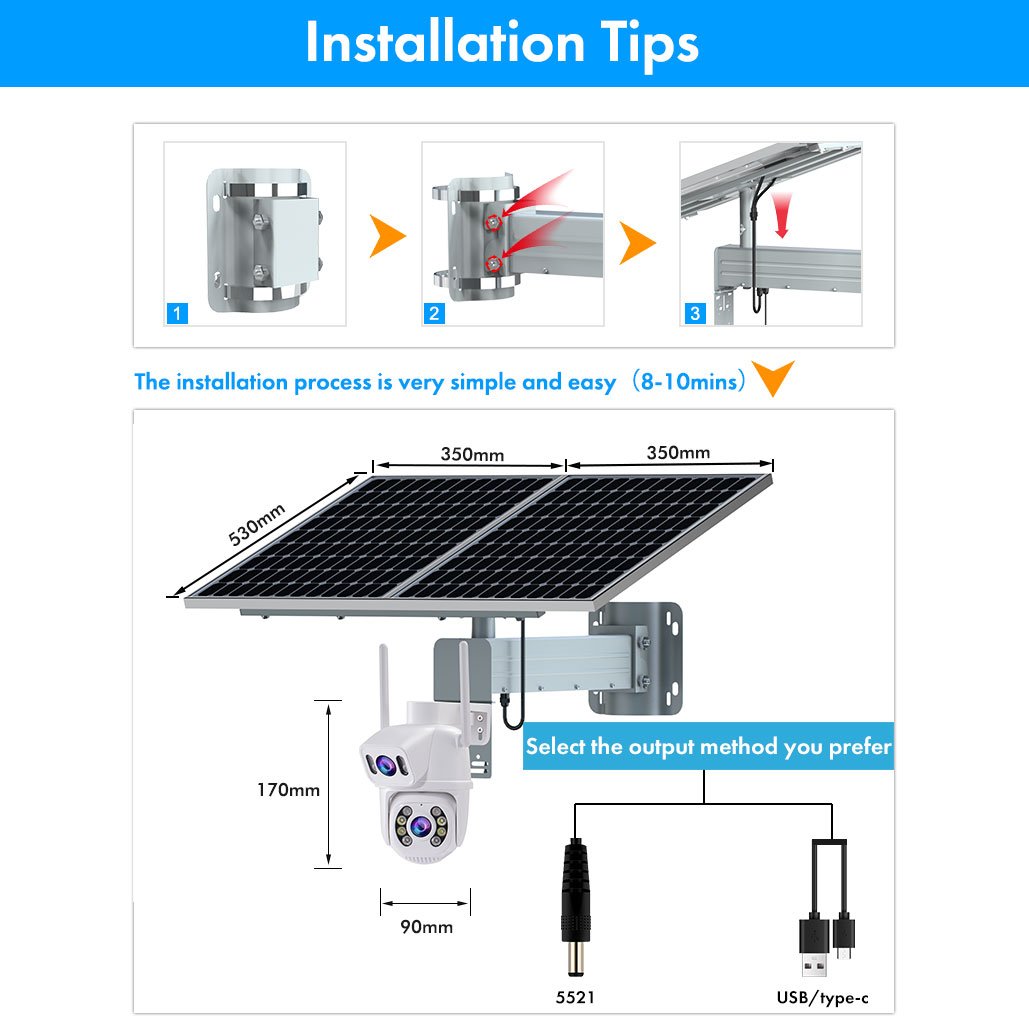 TecDeft Wireless solar surveillance cameras PTZ CCTV 6MP ICSee Dual Lens Solar Panel Kits 60W 60Ah Outdoor WIFI Solar Camera