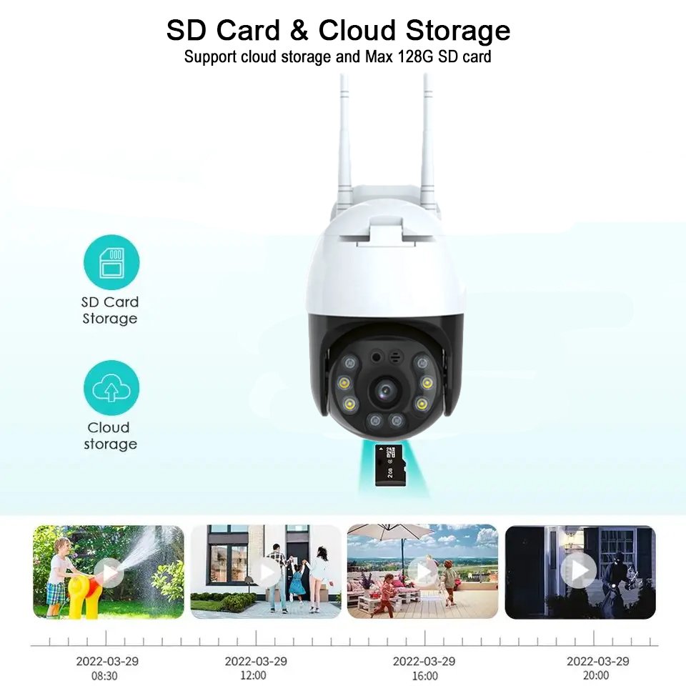 Carecam pro 5MP Led light Colorful Night Vision PTZ Security CCTV Camera WiFi Surveillance System For Outdoor