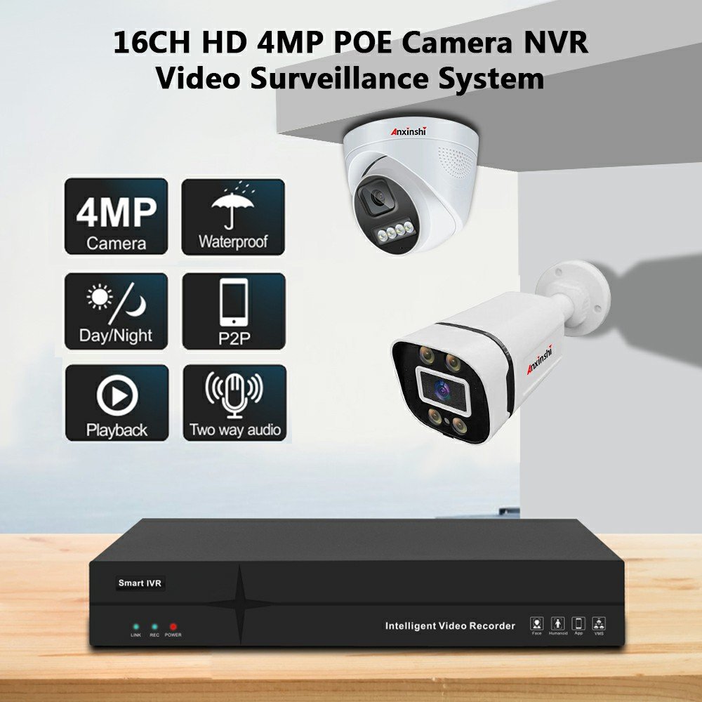 Anxinshi Promotions Hot Sale 16CH POE NVR Network Mini 4MP CCTV IP Video Nvr Kit H.265 Security Camera Surveillance System