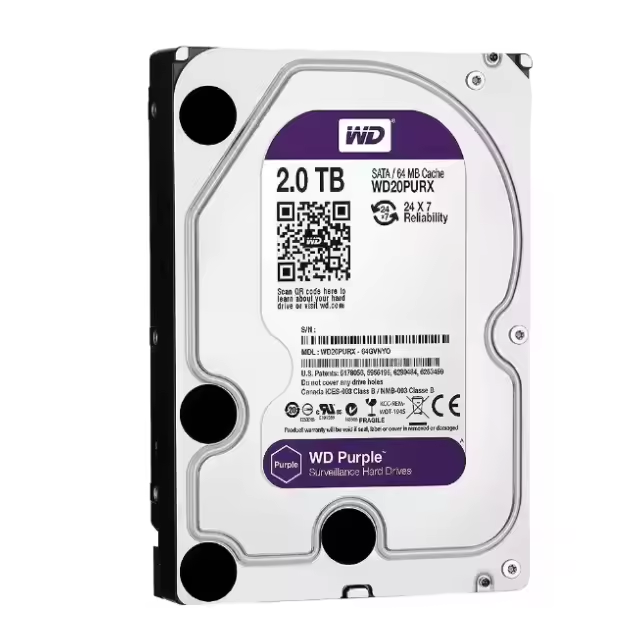Original Refurbished WD20PURX Purple 2TB SATA 6Gb/s Surveillance HDD 3.5" 64MB Cache 5400 RPM for Surveillance DVR NVR Systems