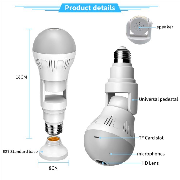 Home Security CCTV System 360 Degree Wireless Nanny IP Camera 1080P Light Bulb Camera With Night Vision